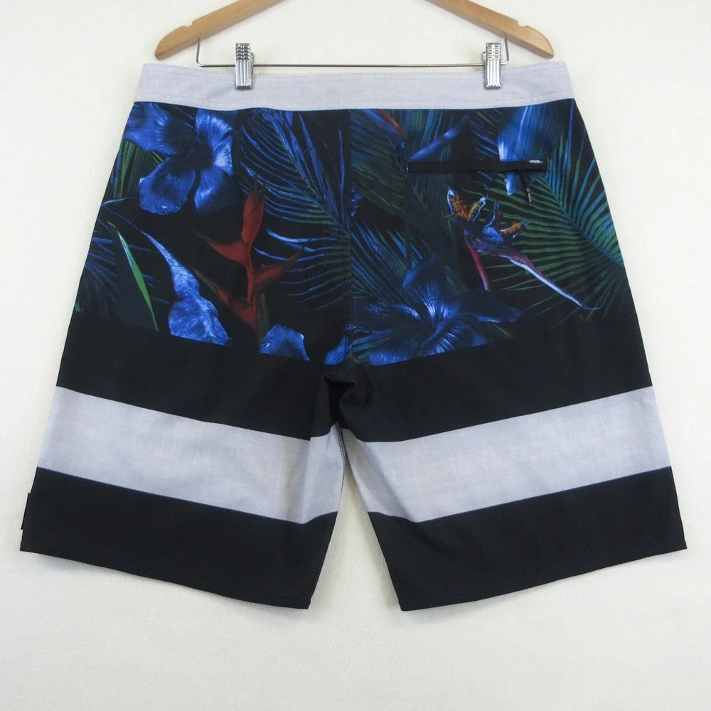 Vans Board Shorts Mens 36 Black‎ & Gray w/ Floral Tropical Swim Surf